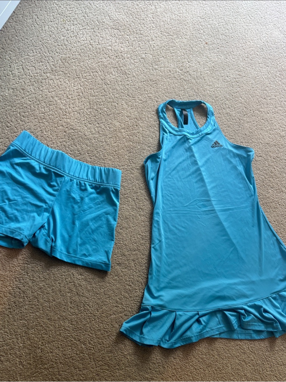 adidas Bright Teal Racerback Tennis Dress with Matching Shorts
